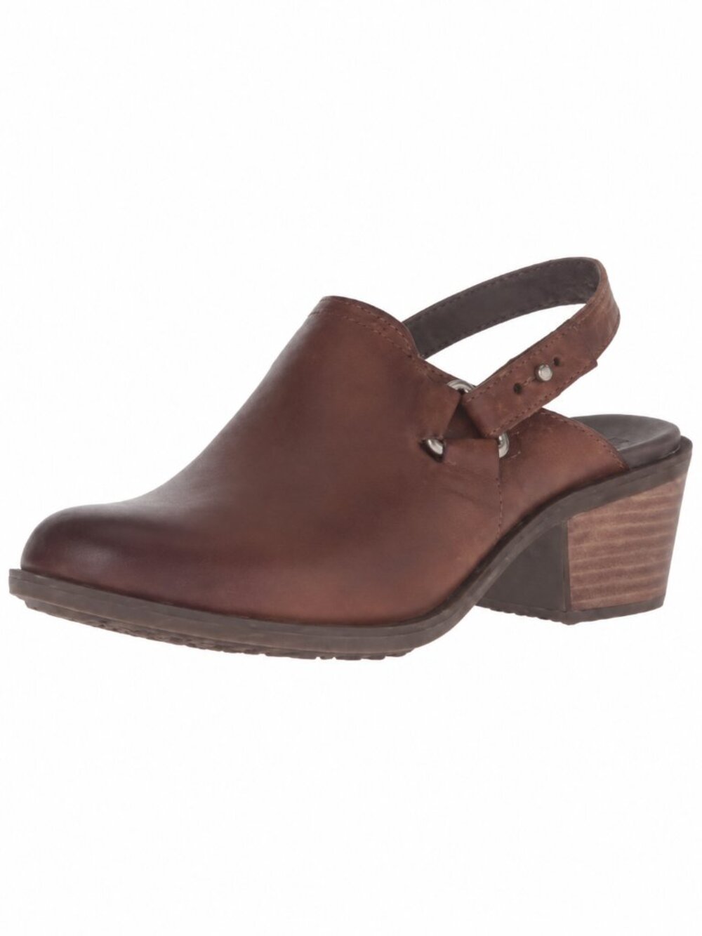 Teva Foxy Leather Slingback Clogs Brown Peep Toe Block Heel Shoes size 8.5
